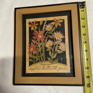Framed Floral Wall Art with Pink & Orange Daisies
